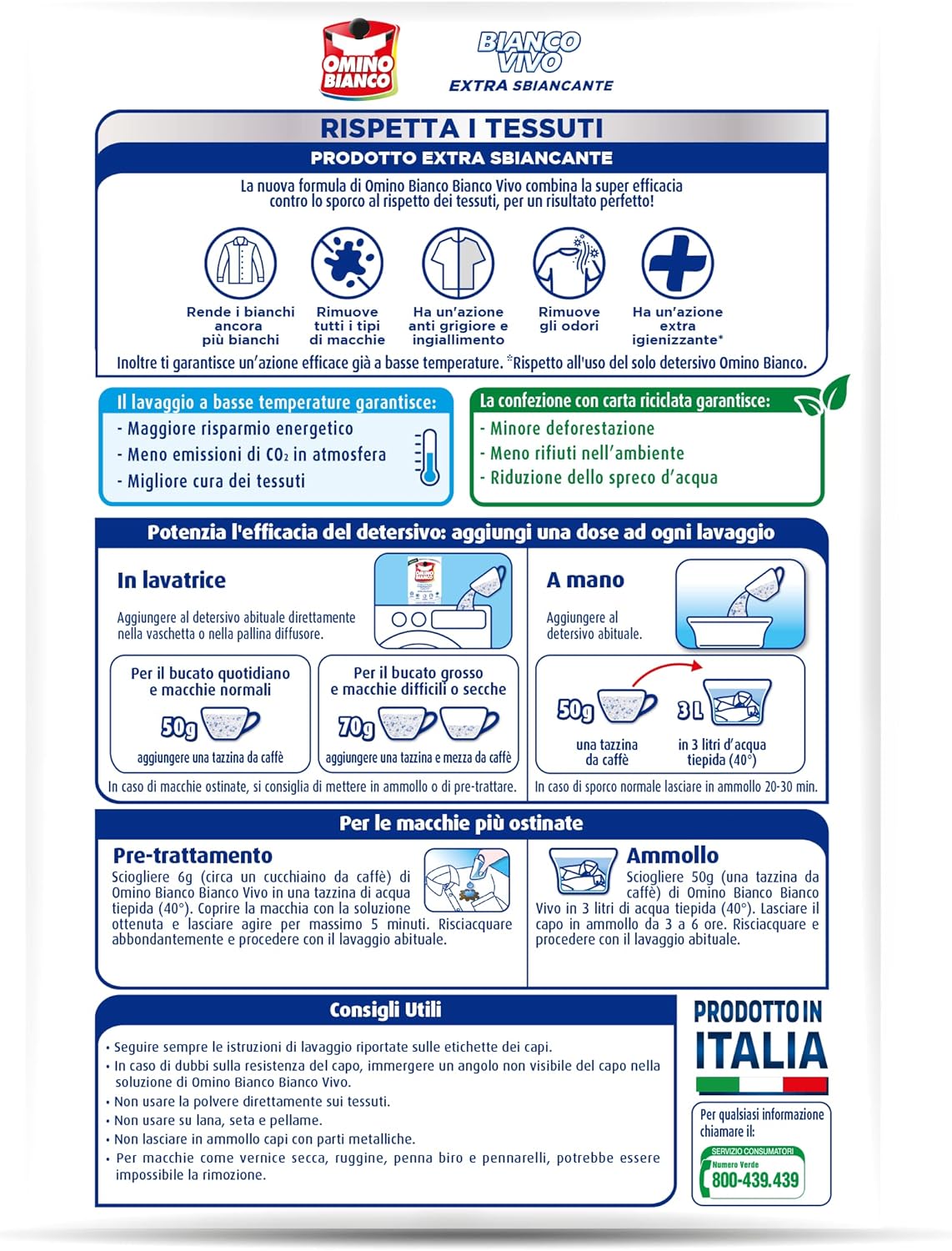 Detalle de Omino Bianco Bianco Vivo in Polvere - Additivo Lavatrice per Capelli Bianchi 500 g x 3