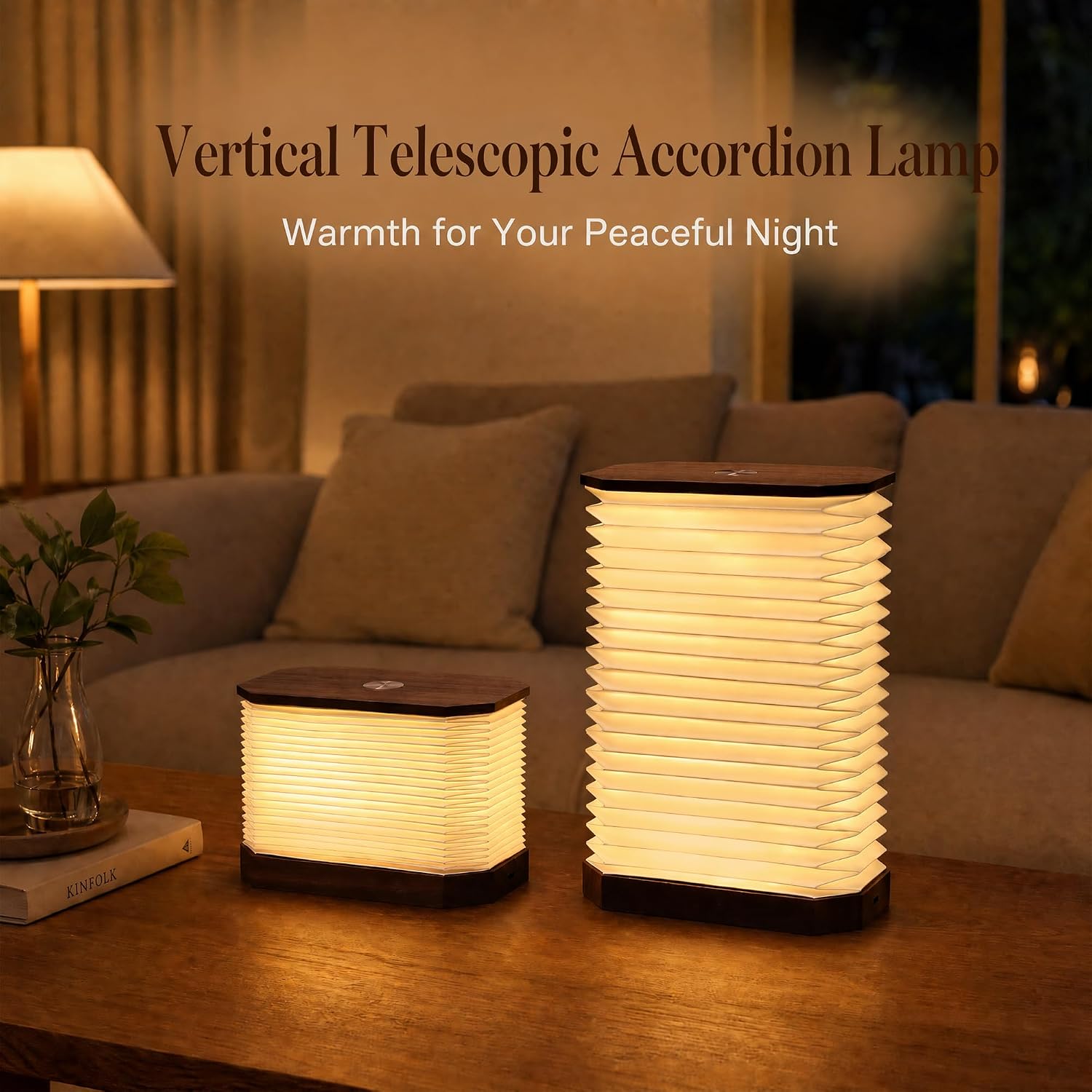 Detalle 2 de Ba suns OL-1-B Folding Accordion Paper Lamp, Rechargeable Touch-Dimmable LED