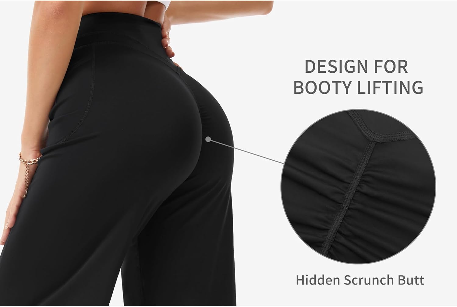 Detalle 2 de THE GYM PEOPLE Women's Wide-Leg Yoga Pants, High Waist, No Front Seam