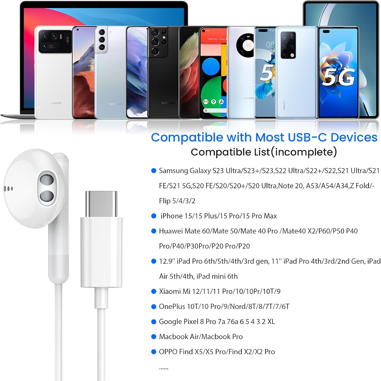 Detalle 1 de USB C Headphones with Mic and Volume Control for iPhone 17