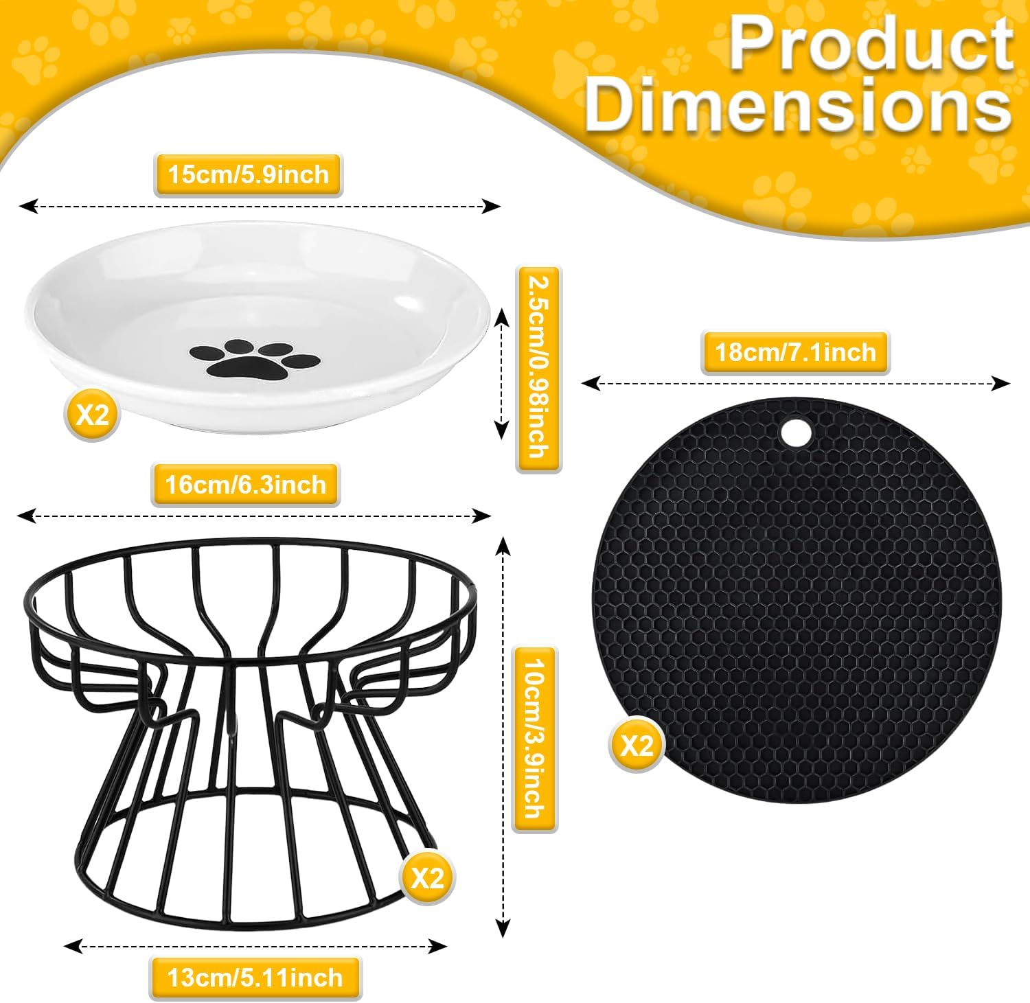 Thumbnail 1 de Katzennapf Erhöht – 2er-Set Keramik mit Silikonmatte & Metallständer, 15 cm Napf-Durchmesser
