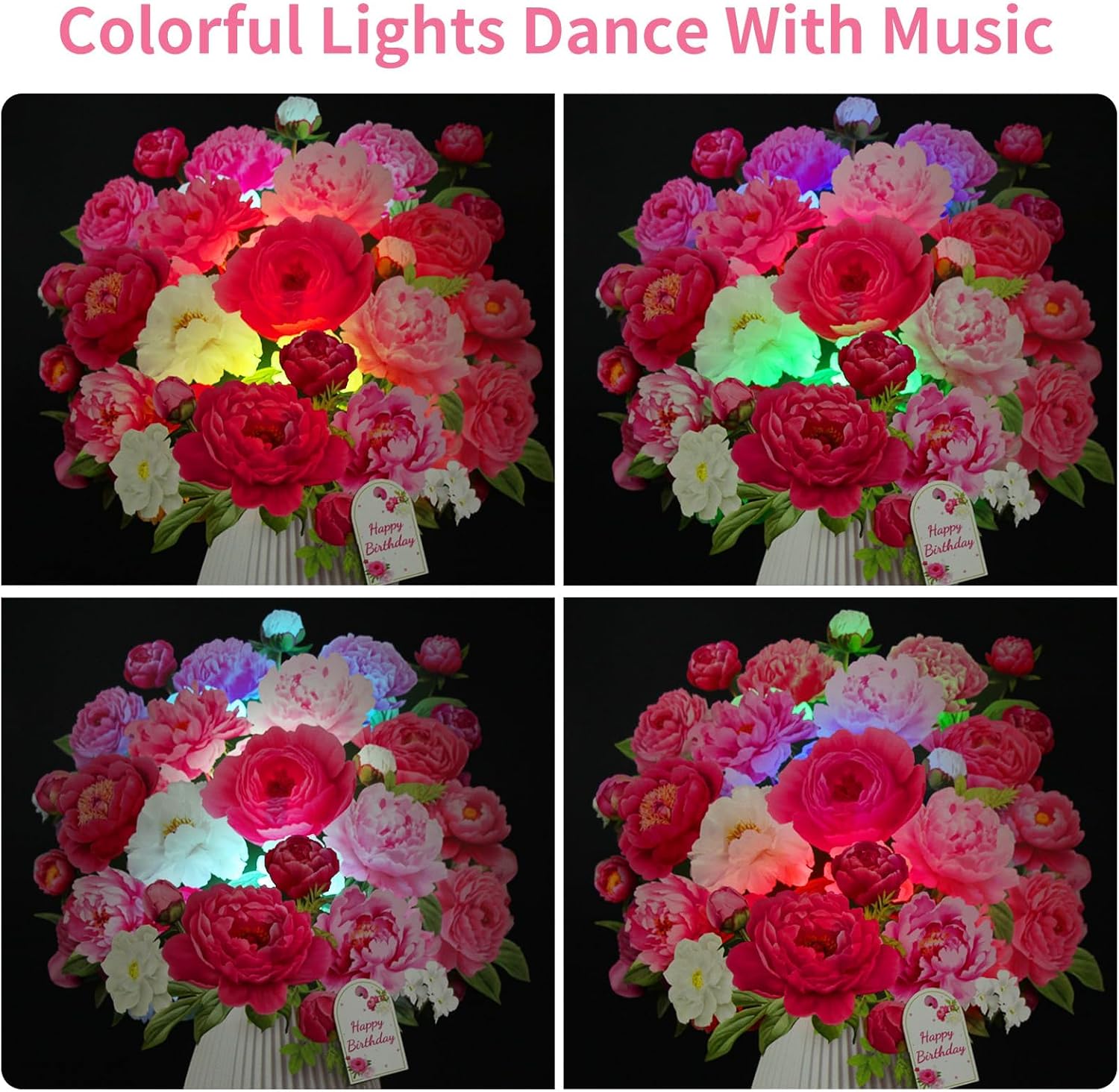 Detalle 2 de WUJUN 3-in-1 Pink Peony Pop Up Birthday Card with Music & Lights (10 inch) – For Mum, Wife, Daughter