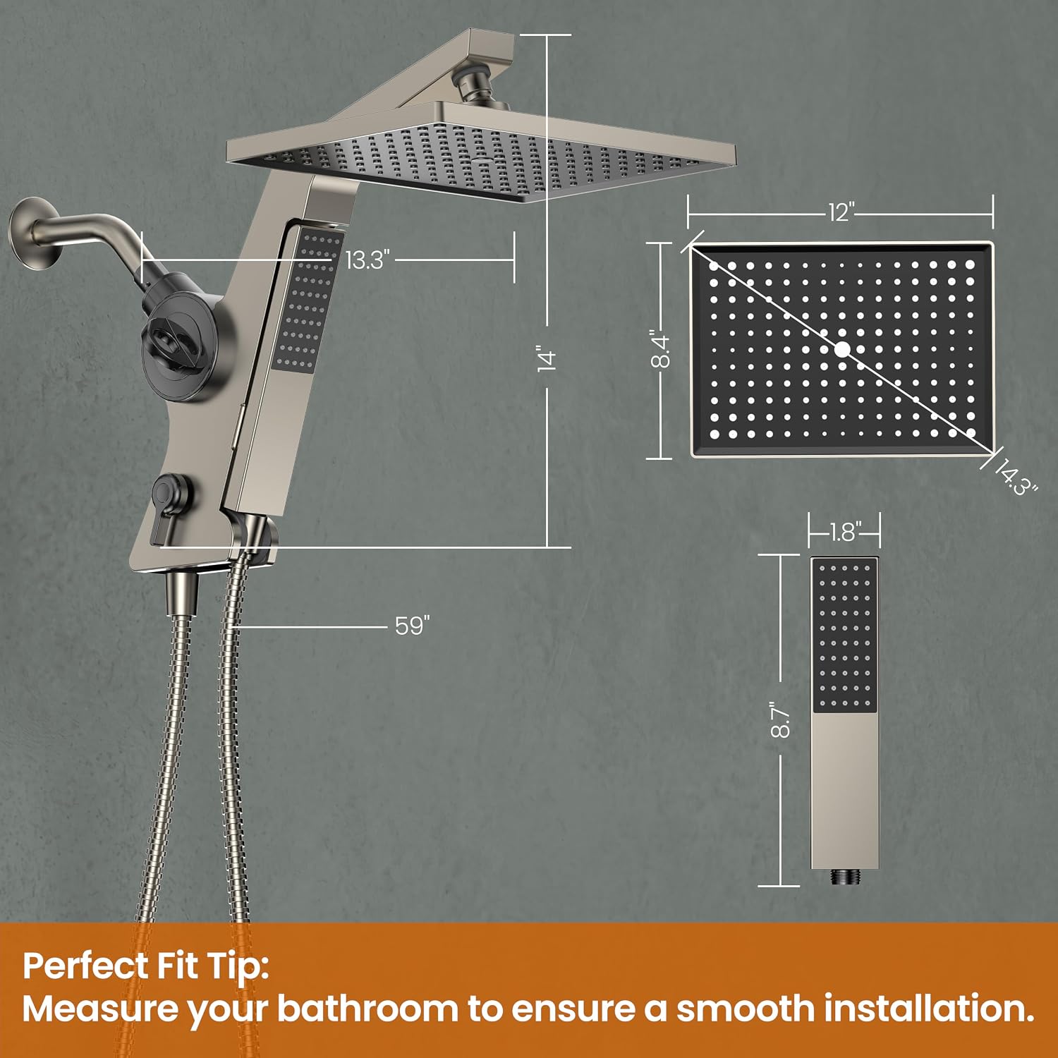 Detalle 2 de JDO Rain Shower Head Combo, 12-Inch