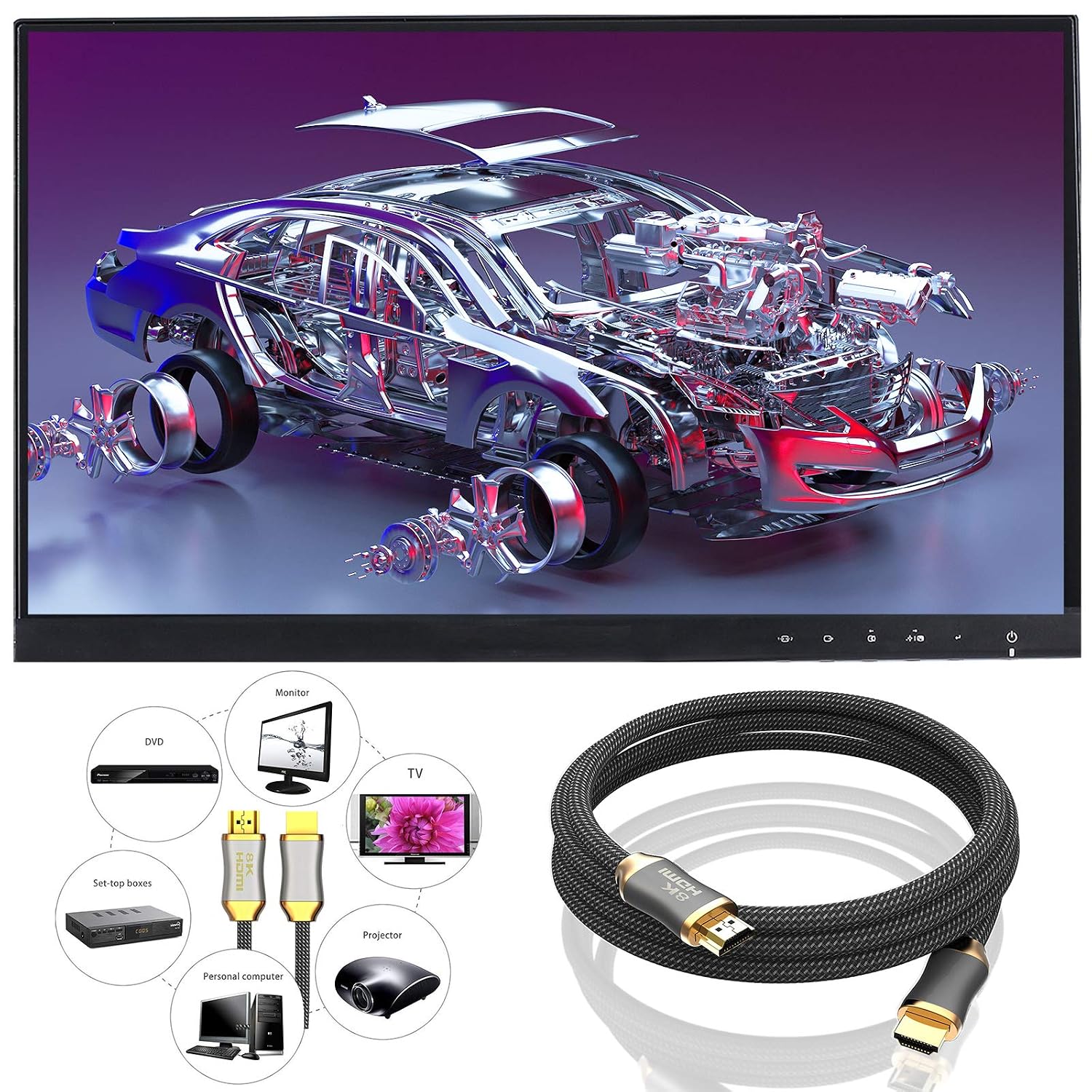 Detalle de BHW 8K HDMI 2.1 Kabel – Ultra High Speed, 1 m, 8K/60 Hz & 4K/120 Hz