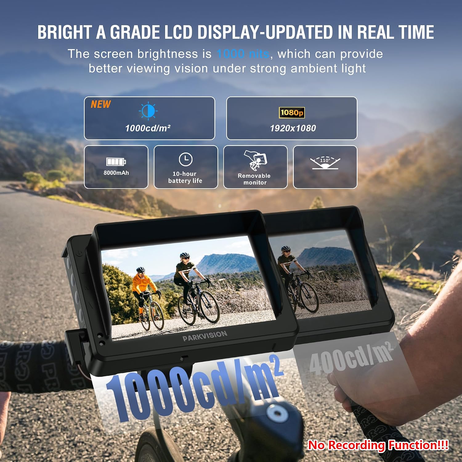 Thumbnail 1 de PARKVISION fiets-spiegelcamera met 4,3-inch 1080P-scherm, 120° zicht en accu