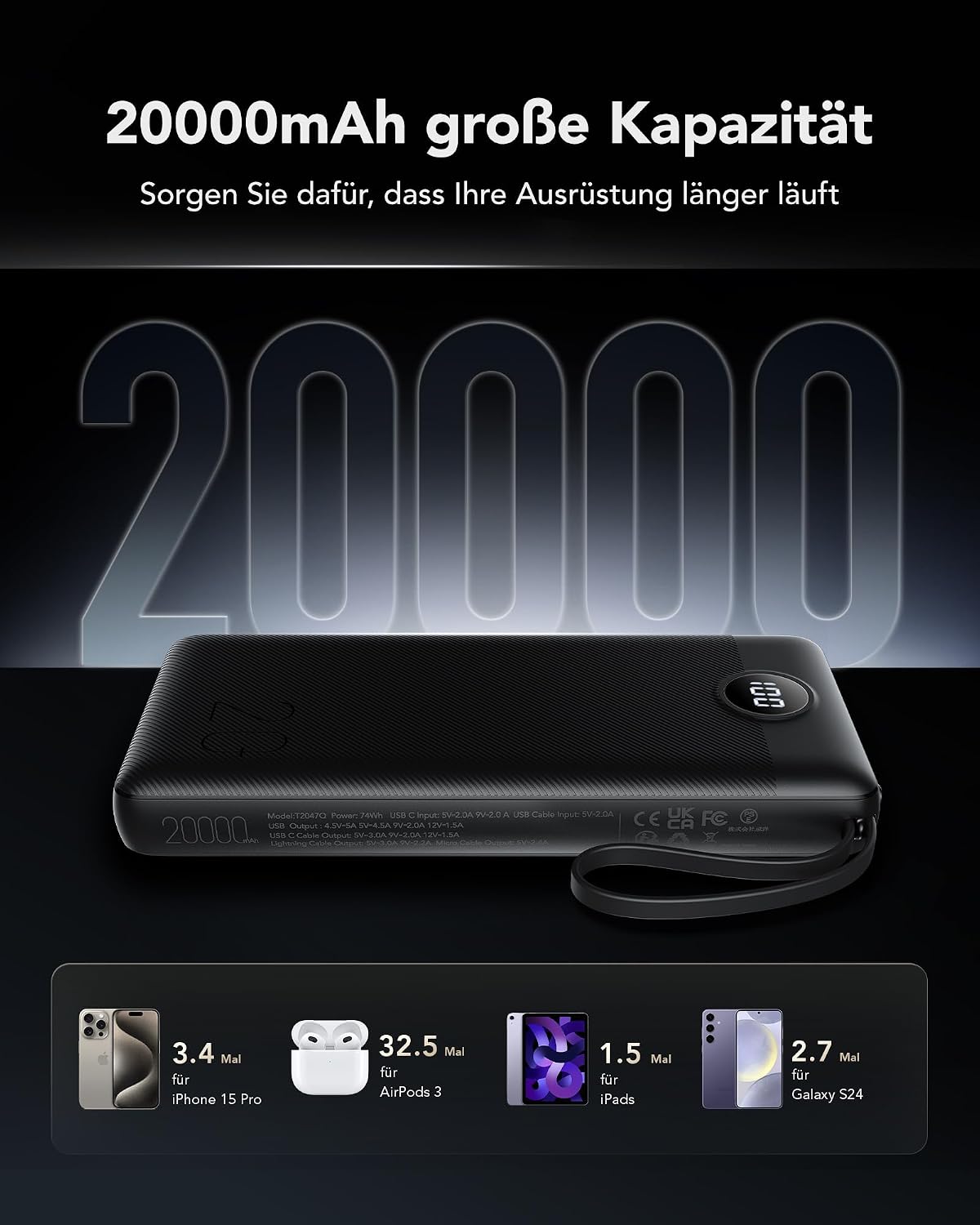 Detalle 2 de VRURC Powerbank 20000mAh