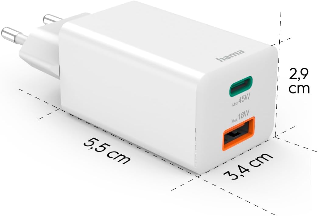 Thumbnail 5 de Chargeur USB‑C rapide 45 W Hama GaN à 2 ports avec Power Delivery et Quick Charge 3.0 (blanc)