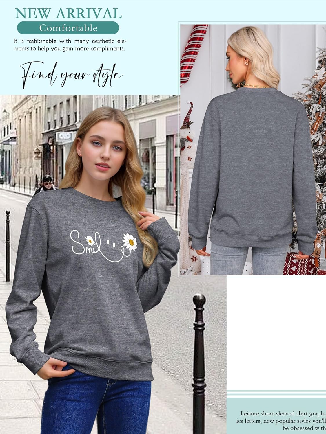 Thumbnail 2 de Yihelian Damen Sweatshirt Gänseblümchen Muster