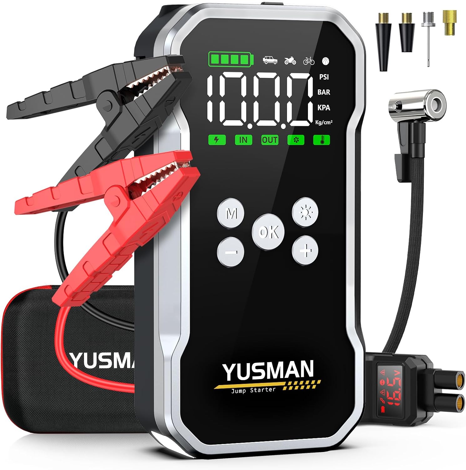 Detalle de YUSMAN Booster Batterie Voiture 6000A avec compresseur 150 PSI (12V) – démarrage portable + power bank 15800 mAh