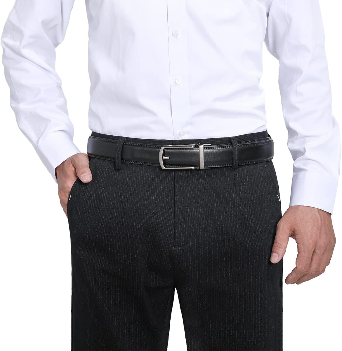 Detalle de VRLEGEND ceinture homme en cuir automatique réglable (boucle à cliquet) pour costume et travail