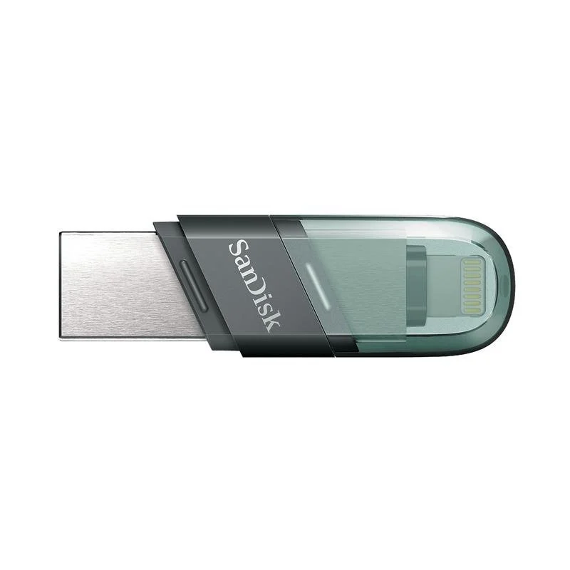 Detalle de SanDisk iXpand Flip 256 GB USB-A / Lightning gris plata: transferencia directa entre iPhone y PC