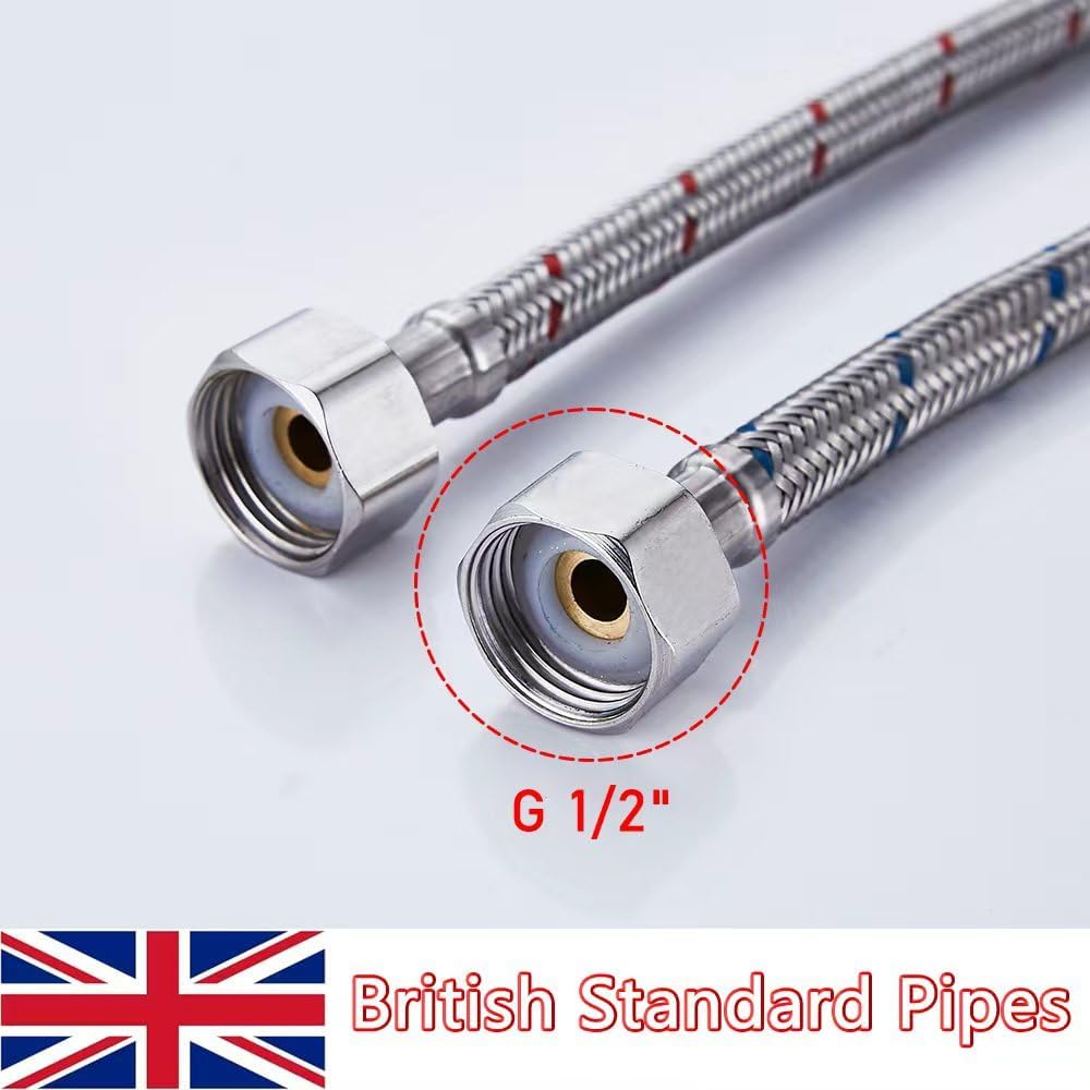 Thumbnail 2 de Heable Pack of 2 Monobloc Mixer Tap Connectors 1000mm Silver