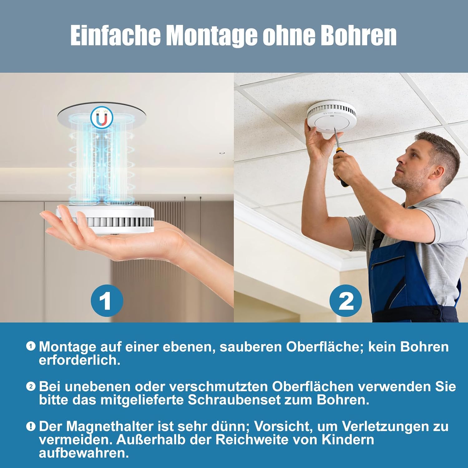 Thumbnail 2 de Rauchmelder 10 Jahre Batterie Magnethalterung Ohne Bohren