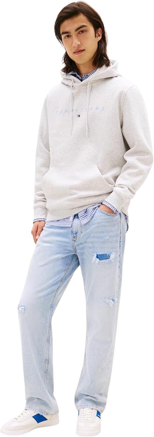 Detalle de Tommy Jeans felpa uomo con cappuccio Linear Logo