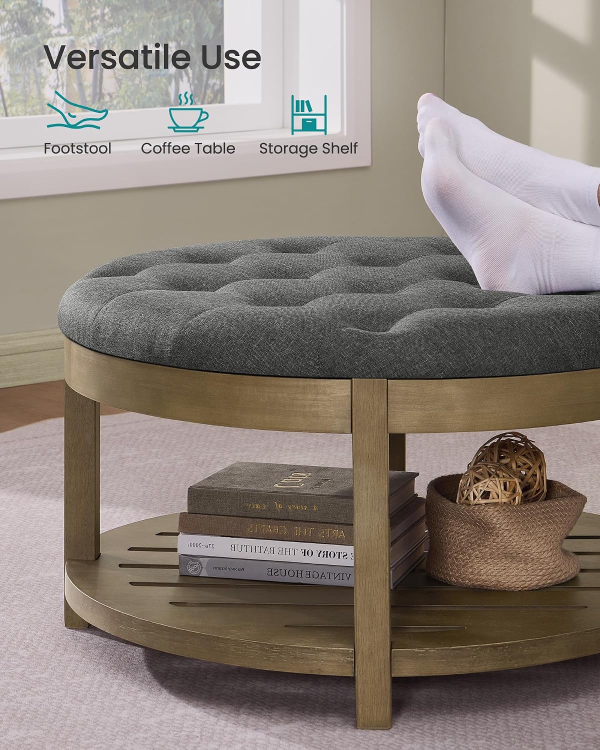 Detalle de SONGMICS Ottoman Coffee Table with Solid Wood Frame