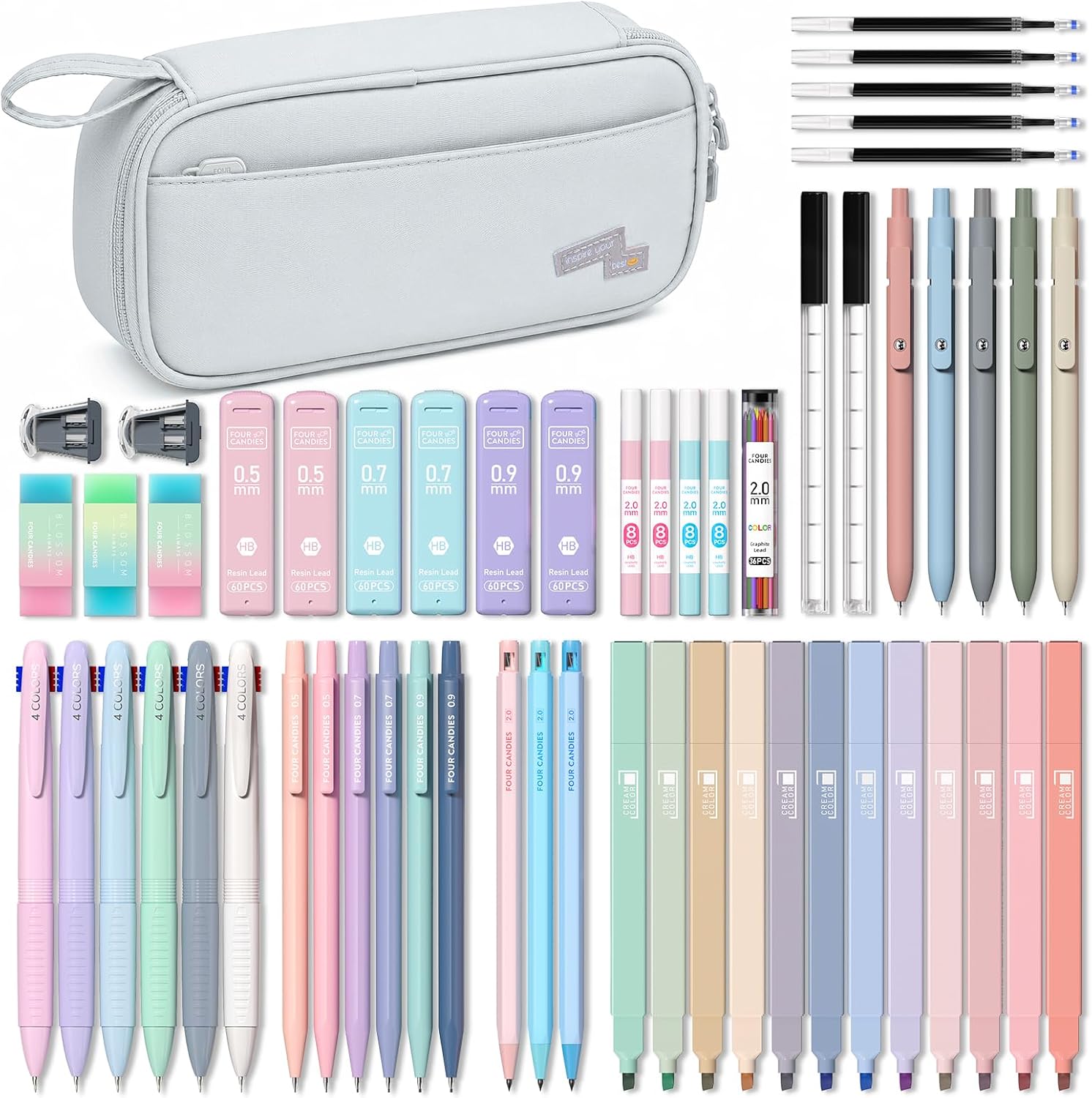 Detalle de Four Candies ZH-FC9904B-HU 56-Piece Stationery Set with Grey Case