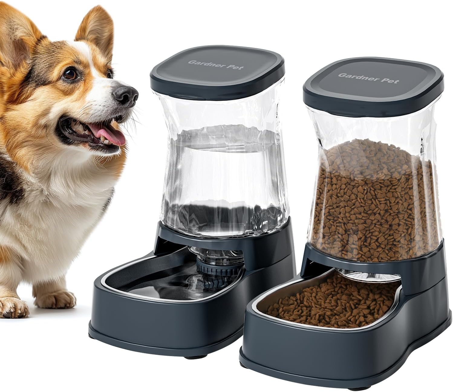 Detalle de Gardner Pet Futter- und Wasserspender Satz: Edelstahl-Näpfe, 3,85 L Wasser, 1,8 kg Futter, BPA-frei