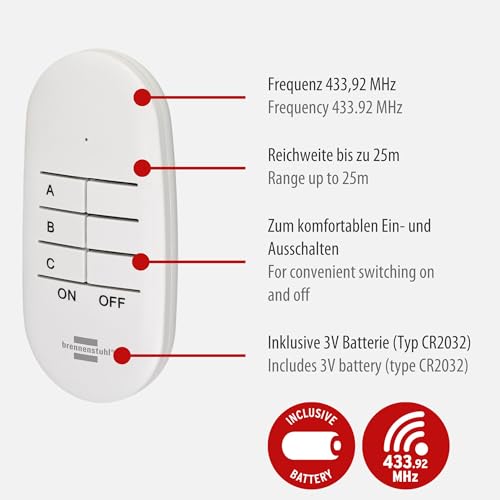 Detalle de Brennenstuhl Comfort-Line Funksteckdosen-Set Mini 3+1 – 3 Empfänger + 1 Handsender