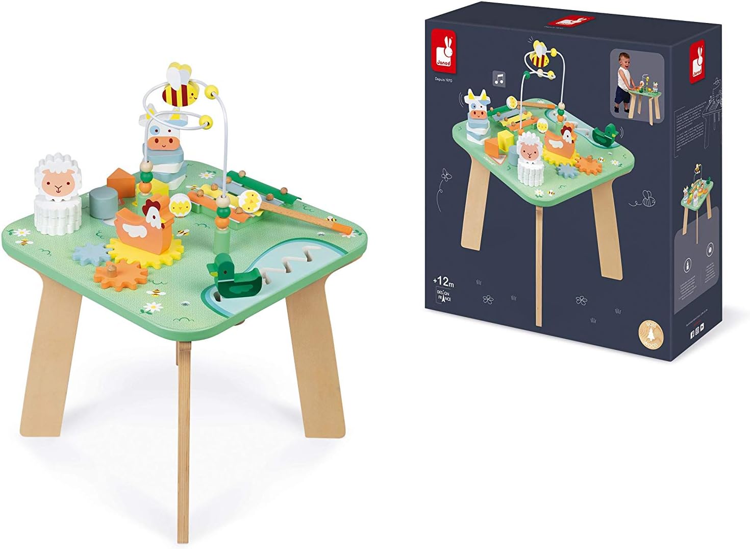 Detalle 2 de Janod J05327 Jolie Prairie houten activiteitentafel met 7 activiteiten