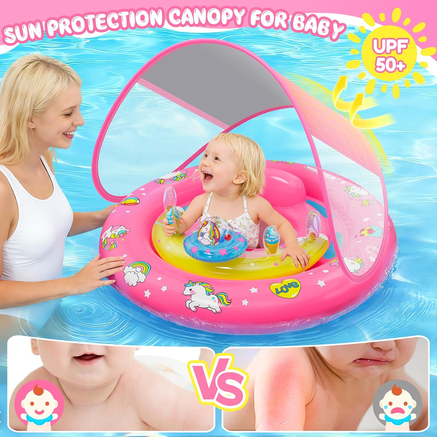 Thumbnail 1 de Enchanting Unicorn Baby Pool Float with Canopy and Toy Console