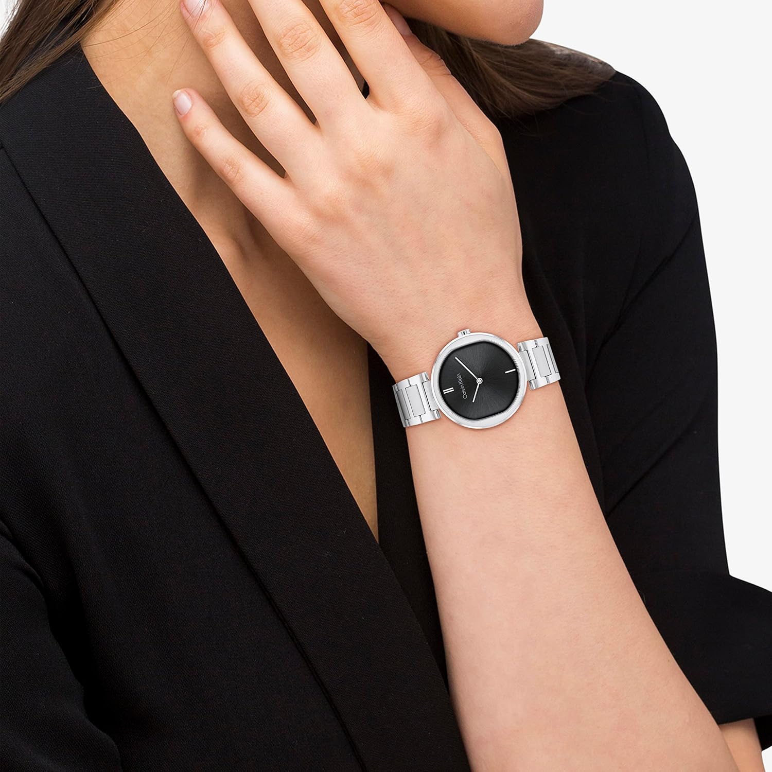 Detalle 2 de Calvin Klein Orologio analogico al quarzo da donna CK Sensation con quadrante nero e cinturino in acciaio inossidabile o in pelle
