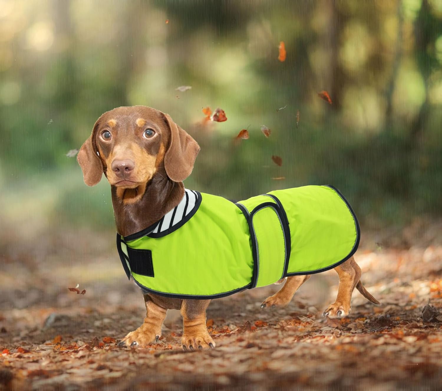 Thumbnail 6 de Morezi Dachshund raincoat (light green) with reflective stripe, waterproof fit for long-back breeds