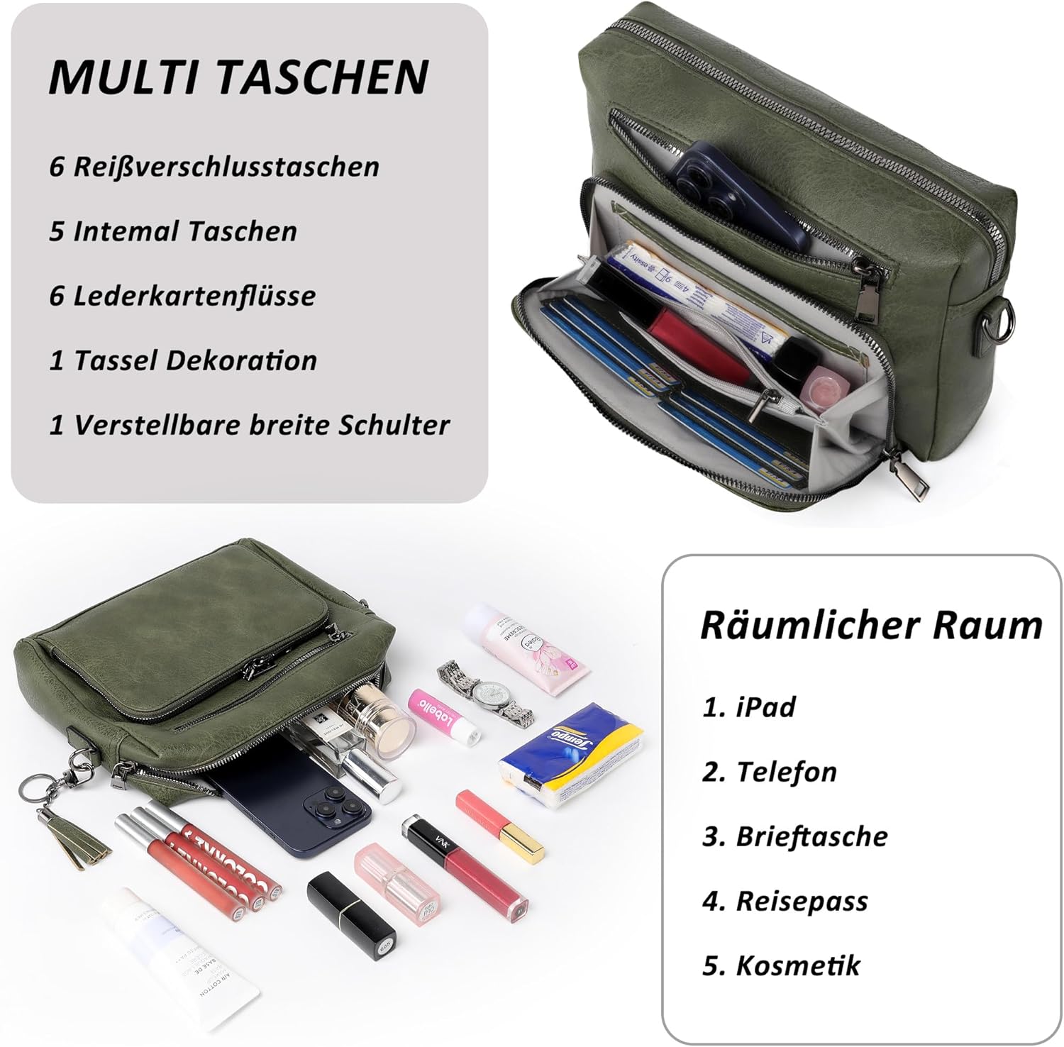 Thumbnail 4 de TANTOMI Damen Umhängetasche – Crossbody Bag mit verstellbarem und abnehmbarem Schultergurt