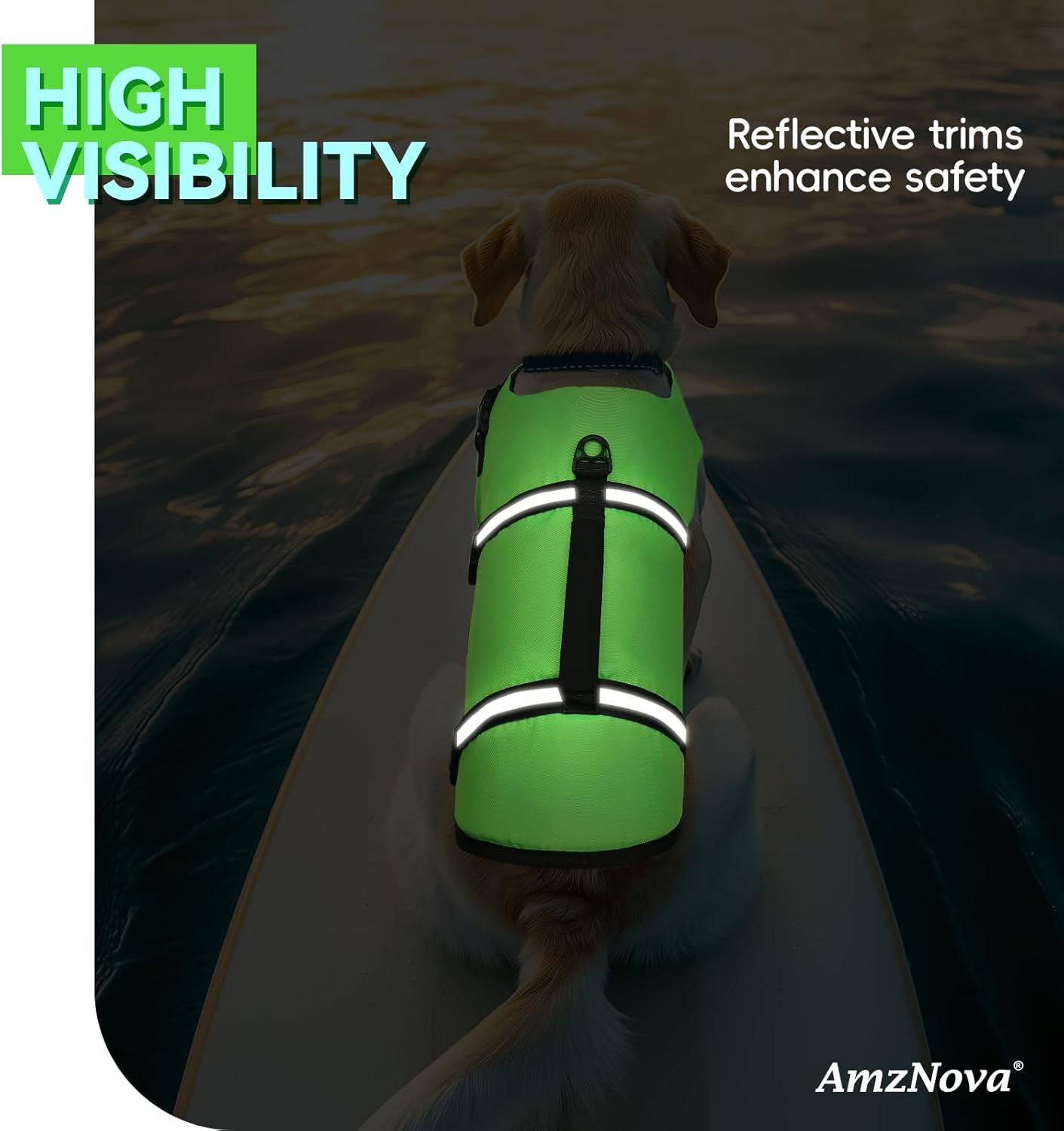 Thumbnail 3 de AMZNOVA Rip Stop Hundeschwimmweste (L) in Hellgrün – Rettungsweste für Bootfahren & Wassersport