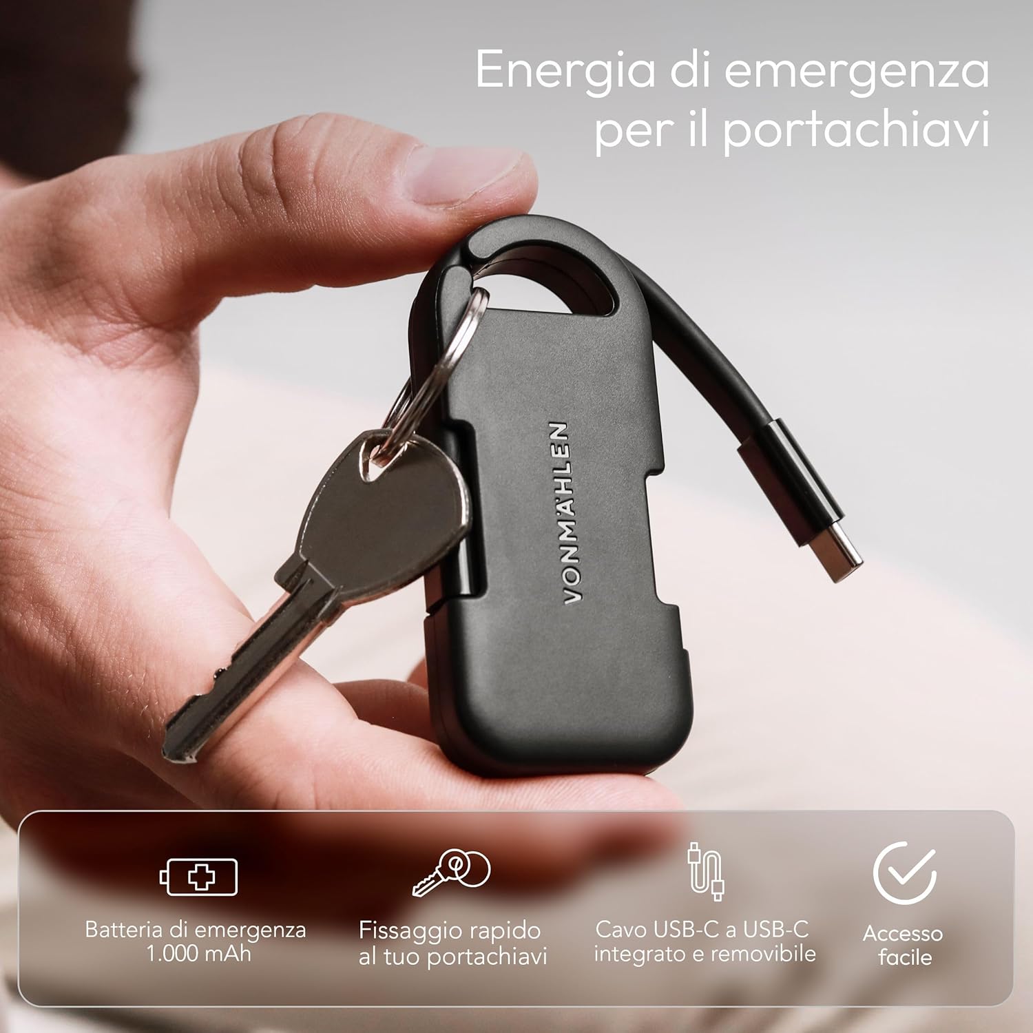 Thumbnail 1 de Vonmählen Evergreen Go: Powerbank tascabile da 1000 mAh con cavo USB-C integrato, design ultracompatto