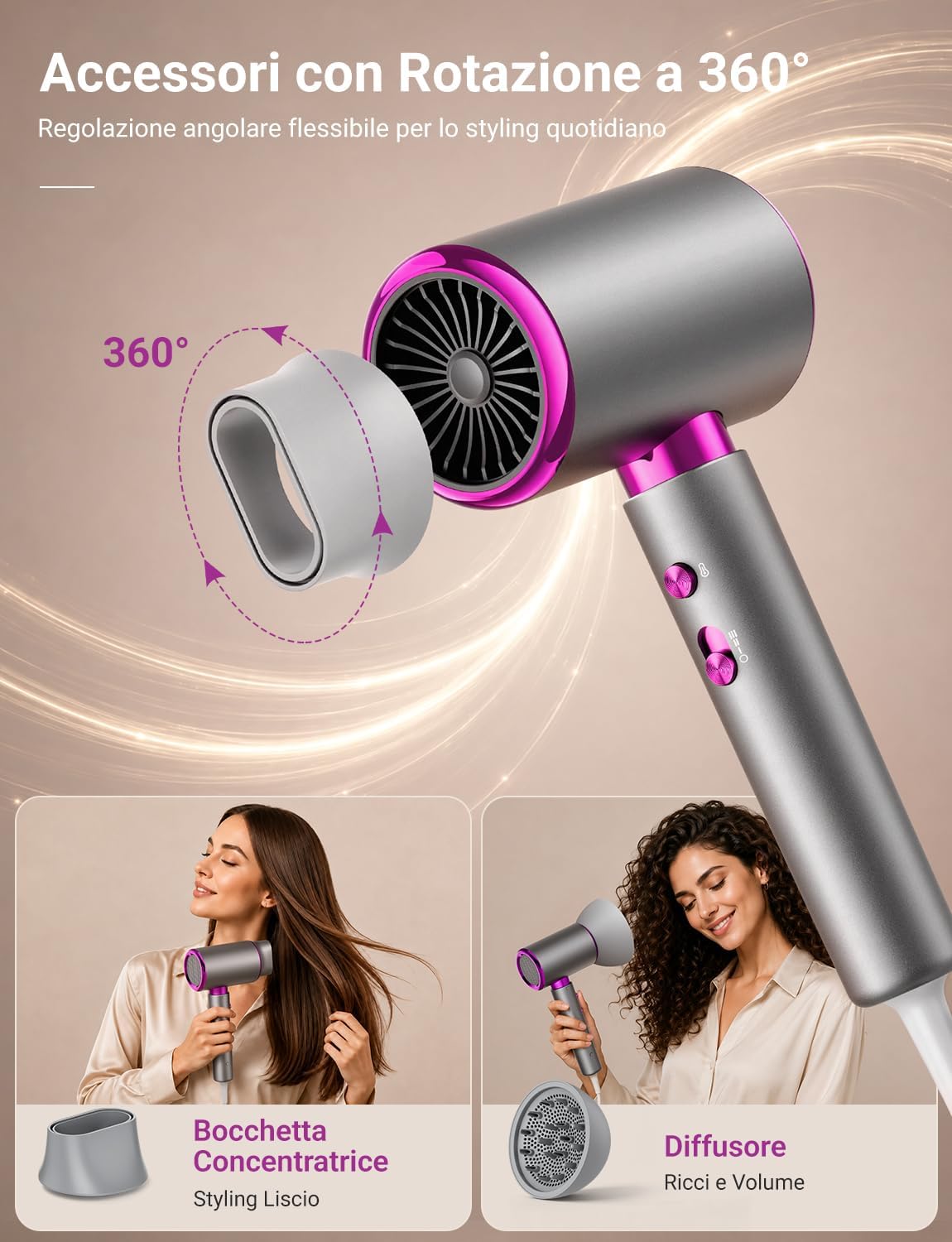 Thumbnail 6 de LORVENA Phon Capelli 2400W: asciugacapelli potente con motore AC, diffusore e concentratore