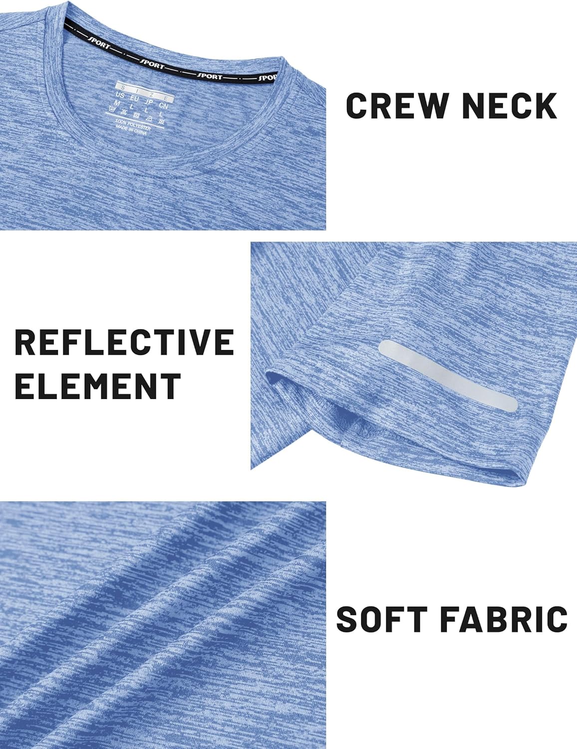 Thumbnail 3 de TACVASEN Herren Meliert Sport-T-Shirt Kurzarm mit reflektierenden Streifen