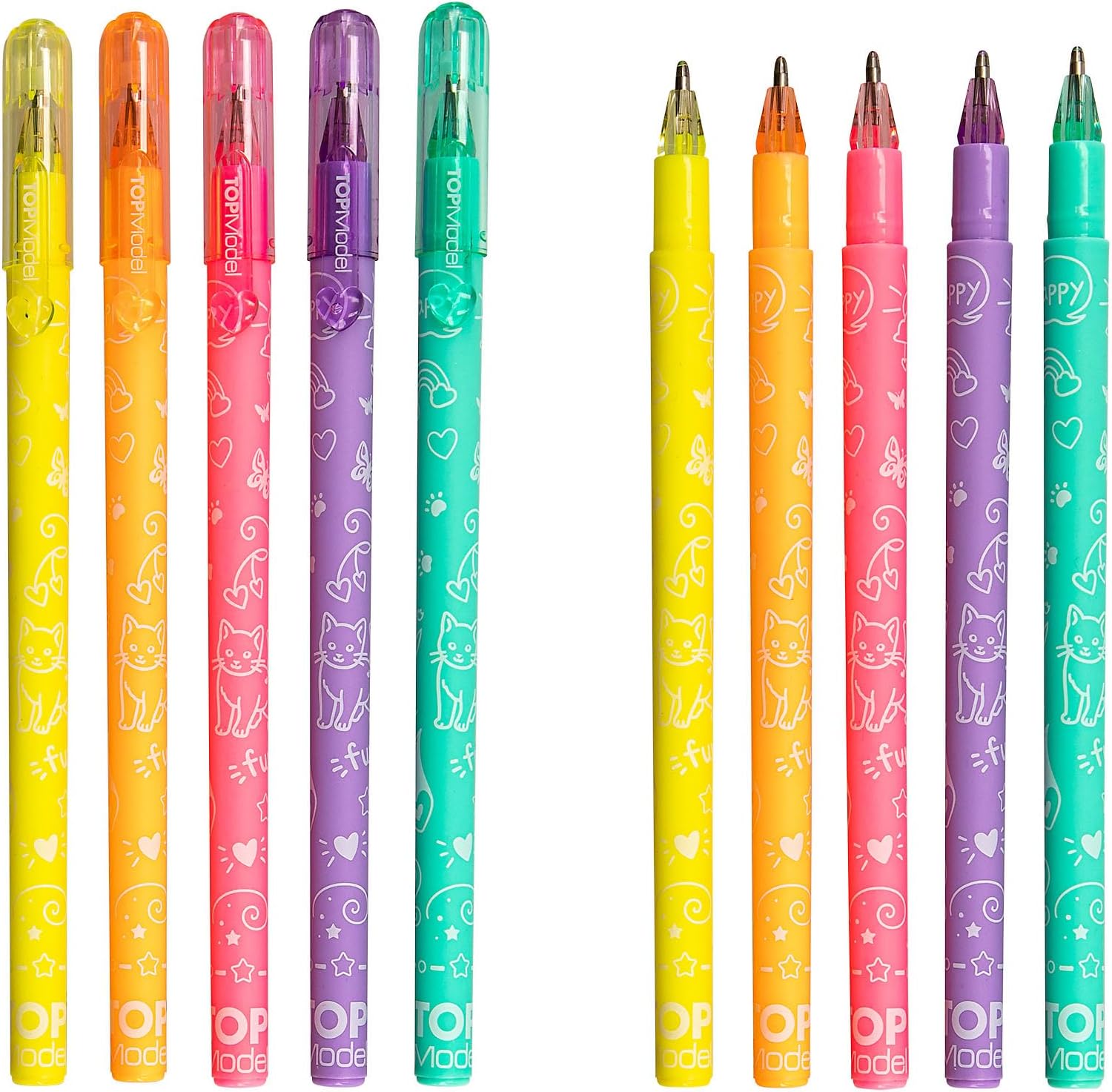 Detalle de Depesche 13217 TOPModel Neon Doodle – Set de coloriage noir & blanc avec 70 pages, 5 crayons gel néon et autocollants