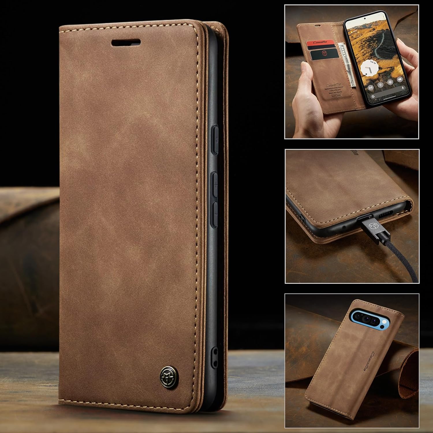 Thumbnail 4 de Monweicz Flip Case aus Premium Leder für Google Pixel 9 Pro XL – Braun