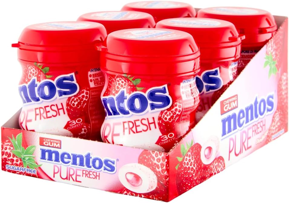Detalle de Mentos Pure Fresh Strawberry 6 barattoli 🍓