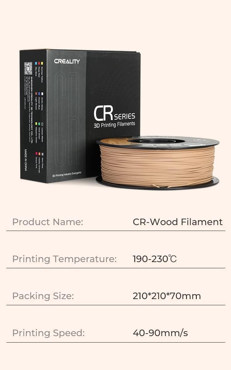 Thumbnail 6 de Creality Holzfilament 1,75 mm – CR PLA mit natürlicher Holztextur, 1 kg Spule, matte Oberfläche, ±0,02 mm Maßhaltigkeit