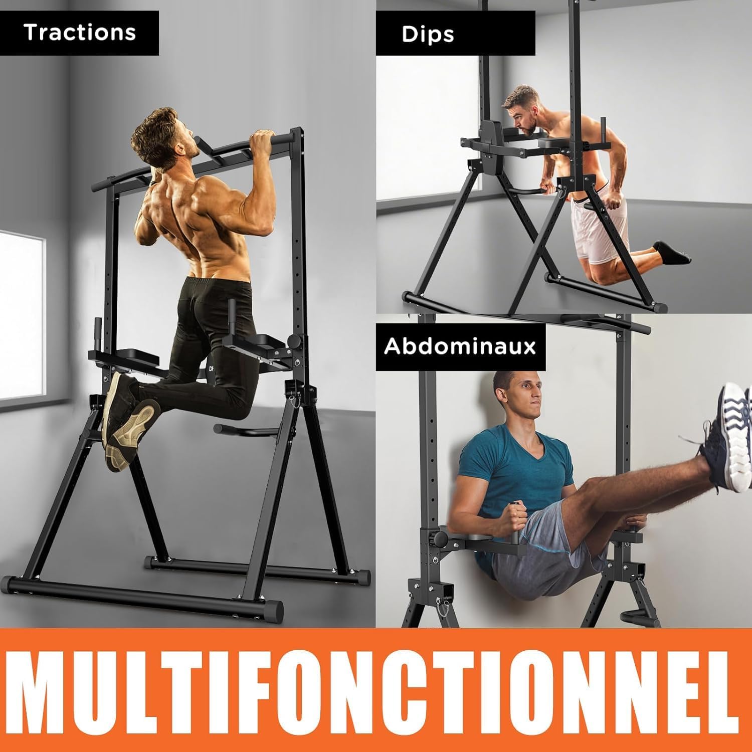 Detalle 2 de DH FitLife Power Tower Pliable : station de dips et tractions autonome jusqu’à 210 kg