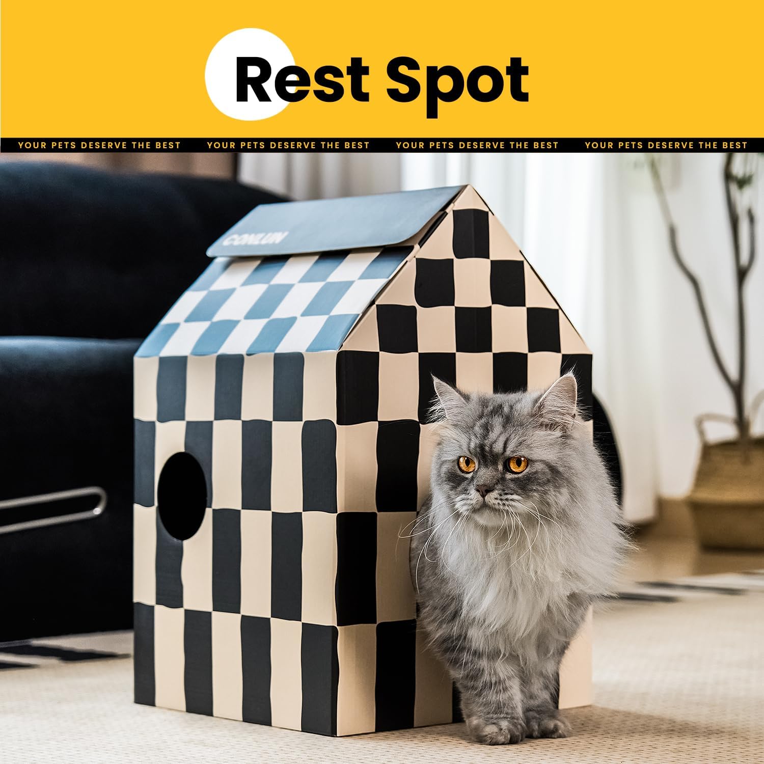 Detalle 2 de Conlun Cardboard Cat House medium with scratcher 🐱