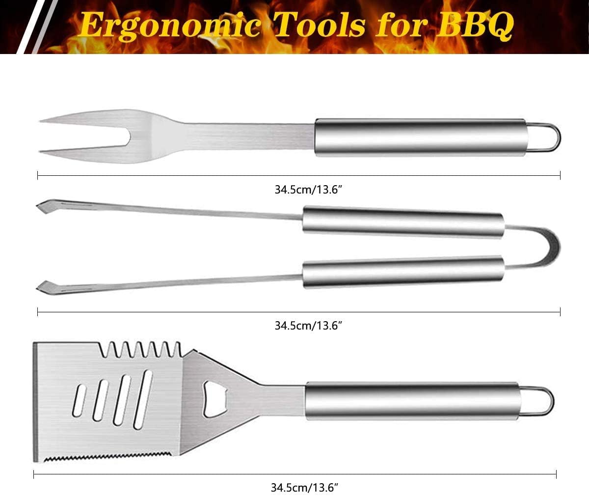 Thumbnail 1 de QH7 3Pack BBQ Tool Set: Stainless Steel Outdoor Grill Utensils with Storage Bag