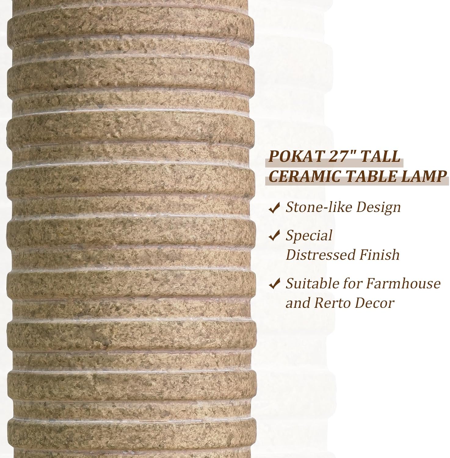 Detalle 2 de PoKat 27-Inch Farmhouse Table Lamp Set of 2, Distressed Ceramic