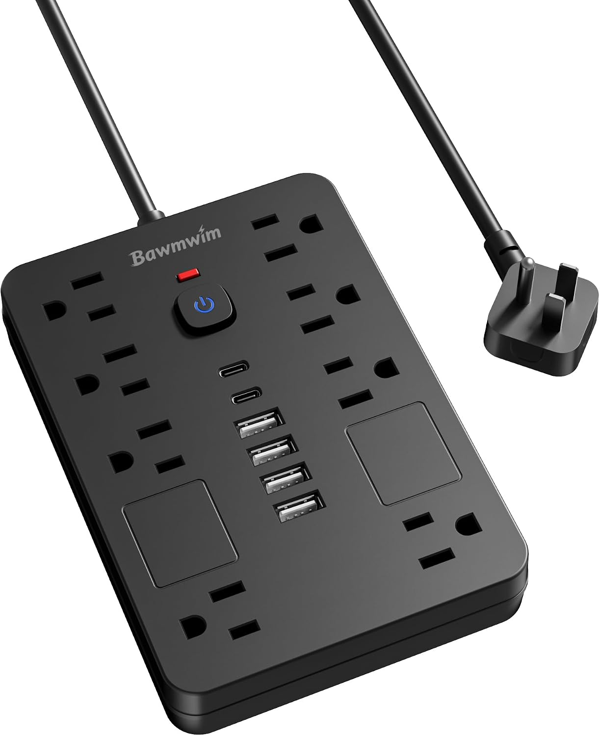 Detalle de Bawmwim Surge Protector Power Strip: 8 Outlets, 6 USB Ports, 6ft Flat Plug, ETL Listed