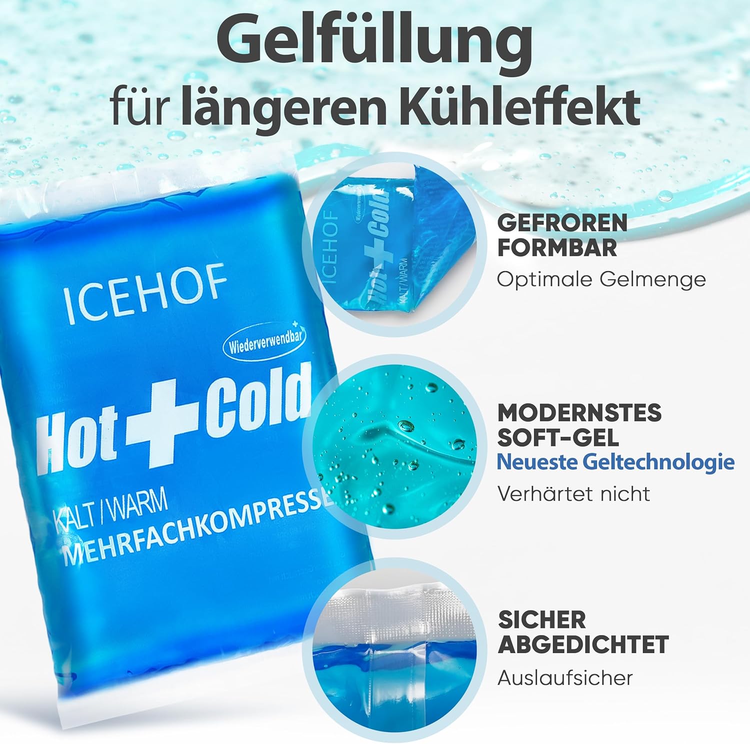 Thumbnail 2 de ICEHOF Kühlpads (3x) Soft-Gel – kühl- und warm einsetzbare Kühlkissen für mehrere Körperzonen