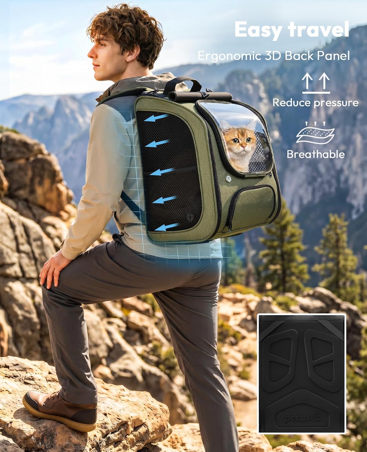 Detalle de Pecute Large Space Cat Backpack Carrier: Breathable, Stable and Travel-Ready