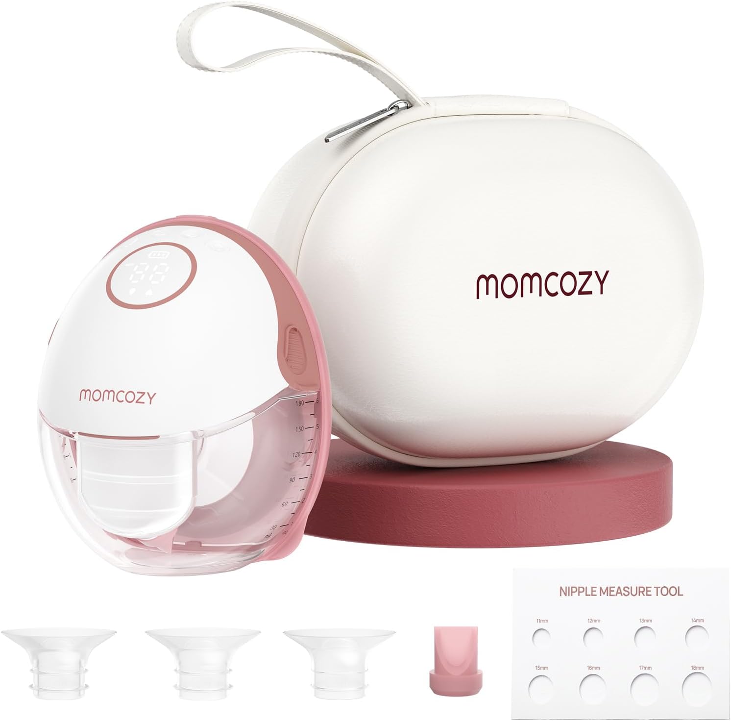 Detalle de Momcozy M6 hands-free wearable breast pump (Cozy Red) – double fit with 3 modes and 9 levels