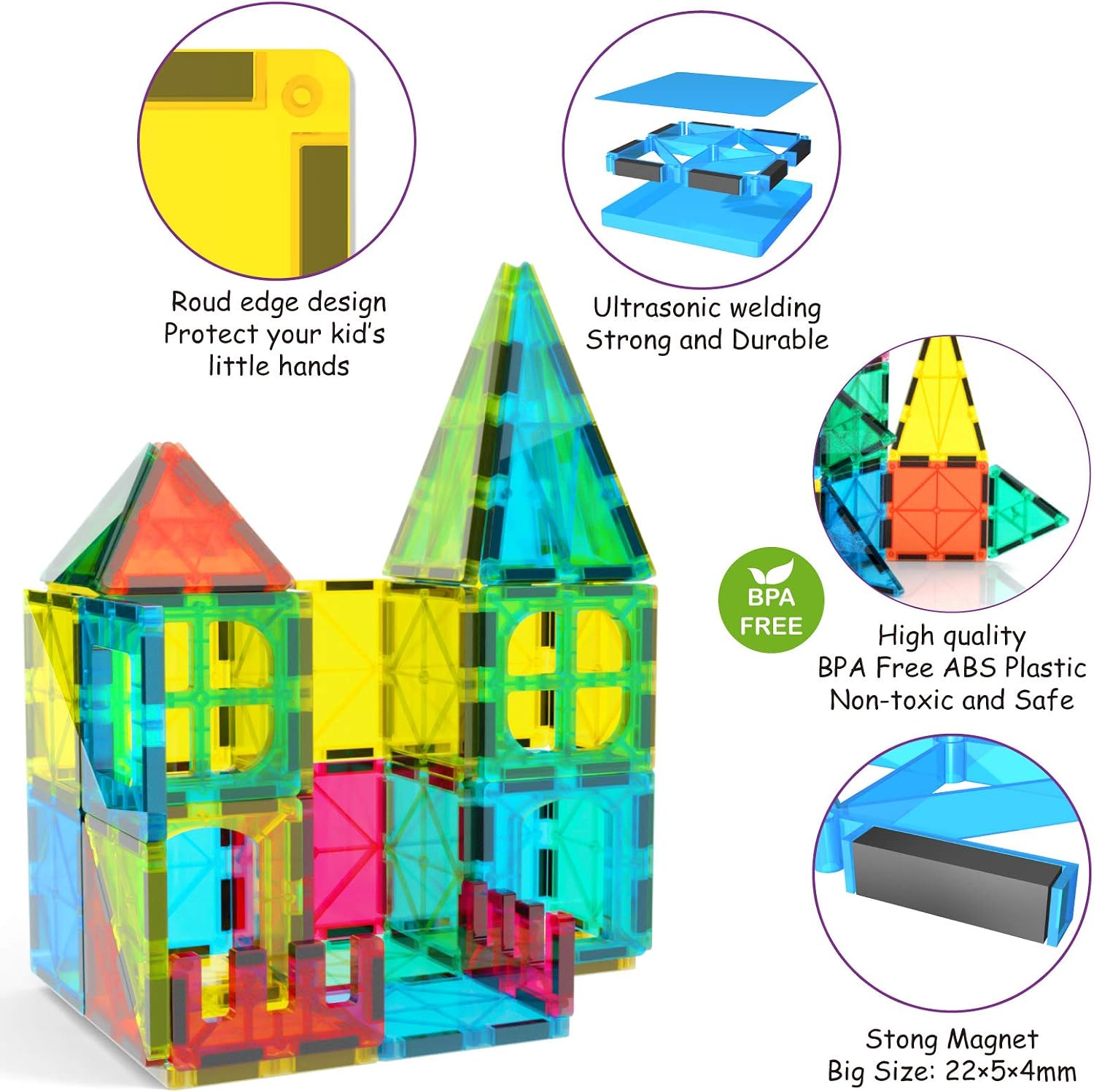 Detalle de Jasonwell Magnetic Building Tiles 60-Piece Set