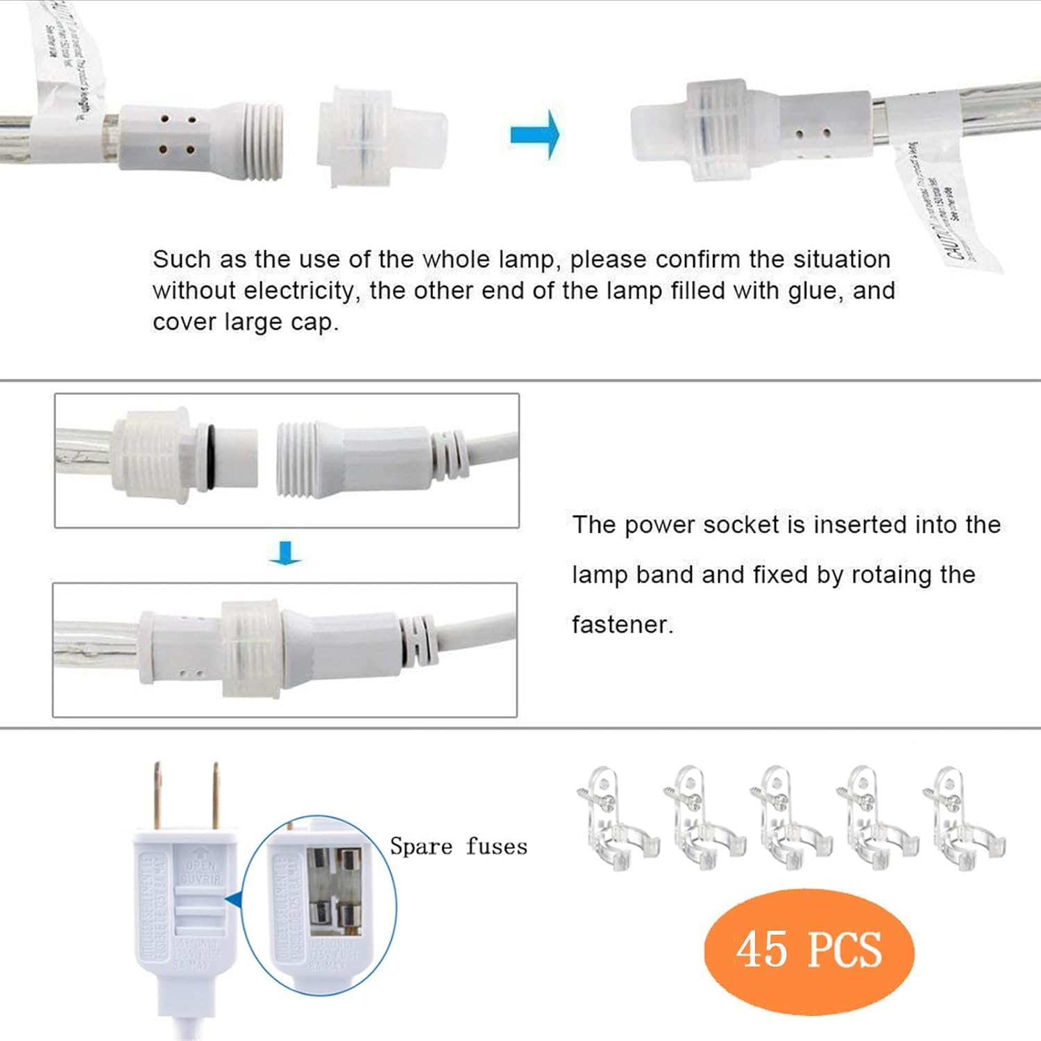 Detalle 2 de Jnaurb 150ft Outdoor LED Rope Lights (1080 LEDs), 8 Modes, Connectable & Waterproof (Warm White)