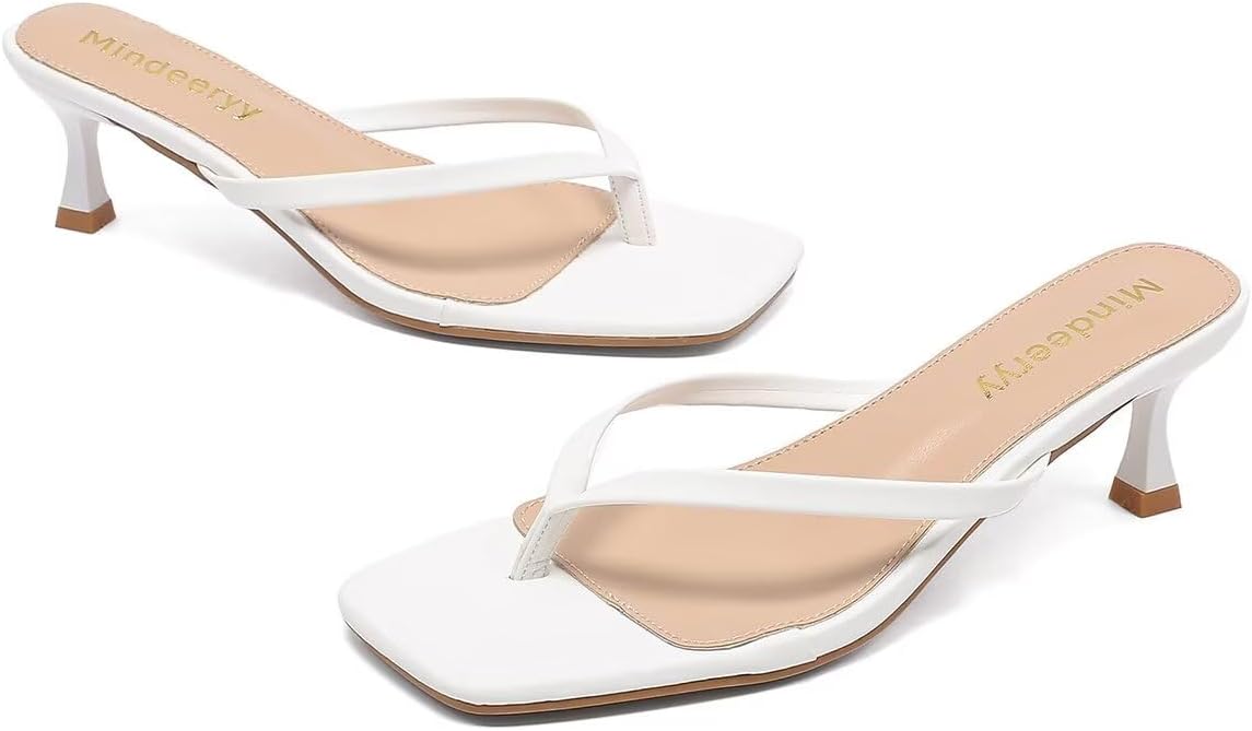 Thumbnail 6 de Mindeeryy Women's Kitten Heel Thong Sandals, Square Toe, 2.4-Inch Heel