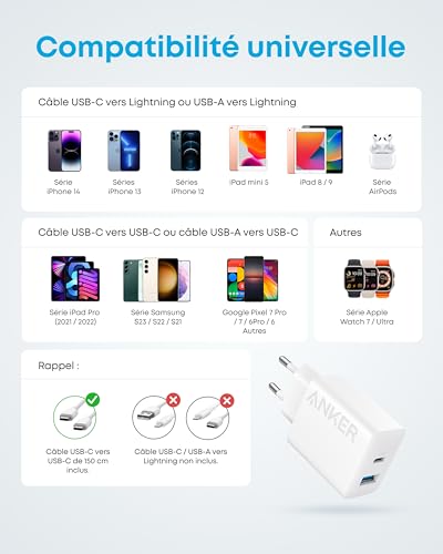 Thumbnail 6 de Anker Chargeur Rapide USB C 20W – Charge rapide et double port, compact et sûr