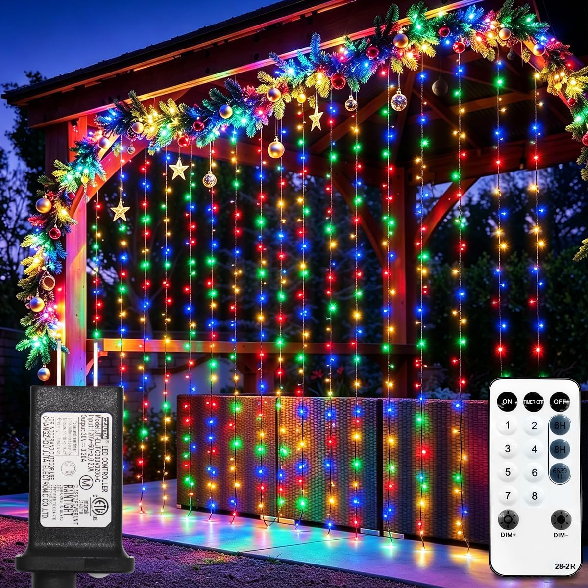 Detalle de DREAMLAND DRCR100 300-LED Multicolour Curtain Lights, 9.8 x 9.8 ft