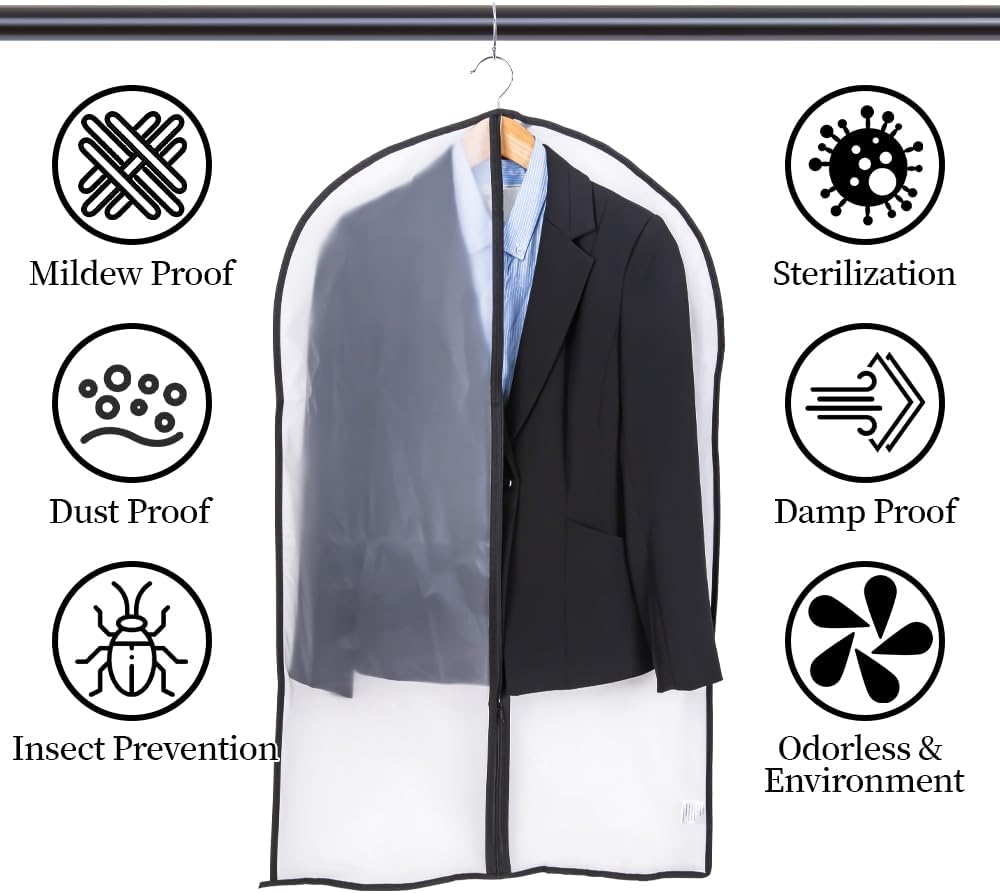 Thumbnail 2 de Niviy Suit Bags Garment Covers (60 x 100cm) – Moth Proof Clothes Protectors, Translucent PEVA, Zip Closure, 5 Pack (Black)