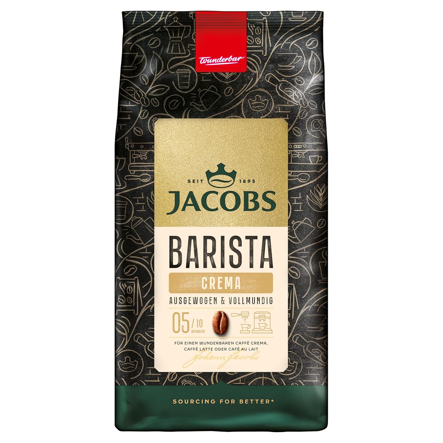 Detalle de Jacobs Barista Crema Ganze Bohnen – Ausgewogen mit Zitrus- & Nussnote, 1 kg